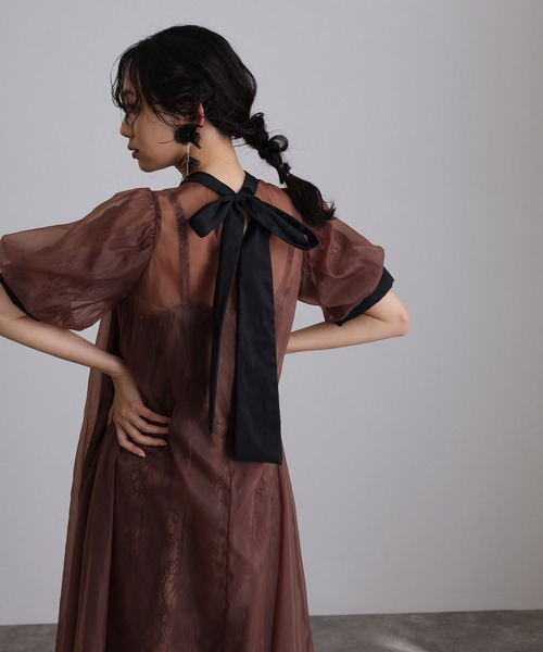 atlo オケージョンドレス オケージョンワンピース シアー 結婚式 atlo（アトロ） ドレス 袖あり＆ロング パーティードレス シアー