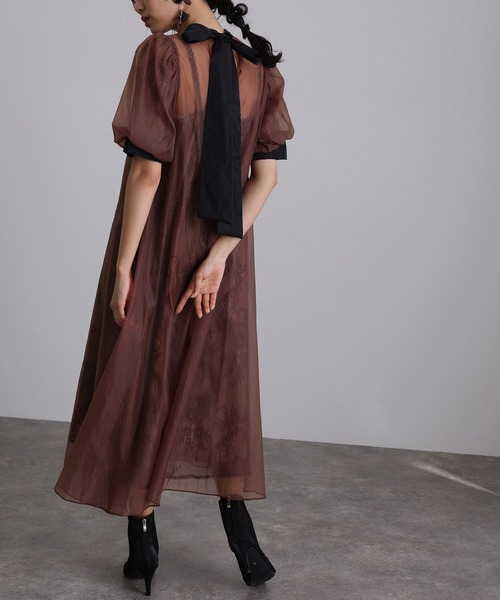 atlo（アトロ） ドレス 袖あり＆ロング パーティードレス シアー