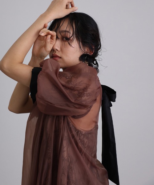 atlo オケージョンドレス　ブラック　M atlo ドレス 袖あり＆ロング パーティードレス シアーお呼ばれ