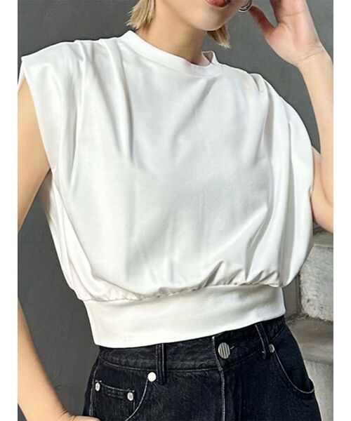 MURUA tシャツ タックワイドショルダートップス レディース