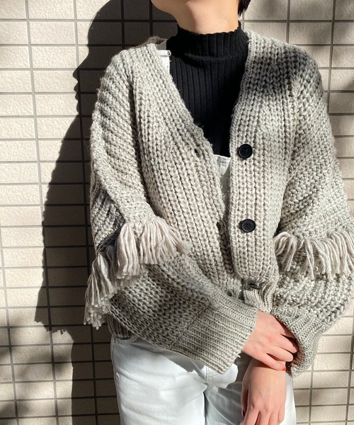 カーディガン 「Lallia Mu」フリンジスリーブクロップドニットカーデ レディース LAGLAIA カーディガン 「Lallia Mu」フリンジスリーブクロップド