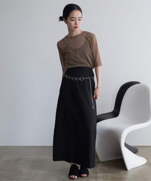 tシャツ ハーフスリーブコンビシアーTシャツ レディース 体型カバー】ハーフスリーブシアーコンビTシャツ | COLLAGE