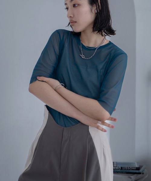 TRUE  売れ筋商品|||トゥルー ロイヤル Tシャツ トップス レディース Tops Purple tシャツ バイカラークルーネックリブトップス 半袖 レディース
