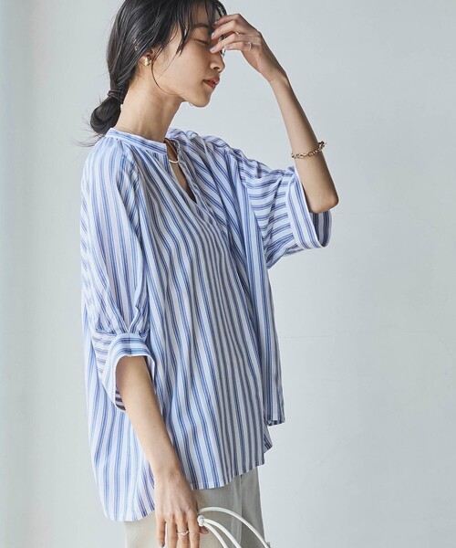 美品♡ロージーモンスター ストライプシャツ センターフリルブラウス スキッパーe 美品♡ロージーモンスター ストライプシャツ センターフリル
