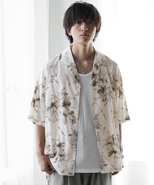 2個　開襟シャツ　オーバーサイズ　総柄シャツ オーバーサイズ】総柄 開襟 アロハ シャツ ＃オーバーサイズ