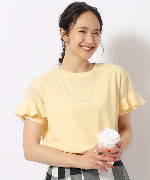 DRESKIP tシャツ ほんのり甘い シアーチェック お袖フリル