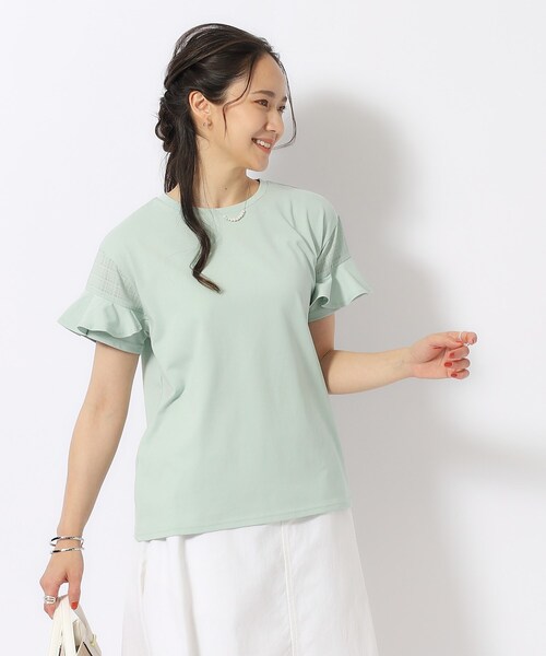 DRESKIP tシャツ ほんのり甘い シアーチェック お袖フリル