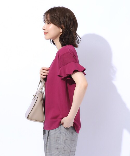 DRESKIP tシャツ ほんのり甘い シアーチェック お袖フリル