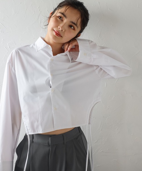 ブラウス シャツ cropped side gather SH/クロップドサイドギャザーシャツ レディース SLY ブラウス シャツ 「限定カラーあり」GATHER POCKET CROPPED