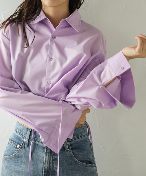 Bonjour Sagan ブラウス シャツ サイドギャザークロップドシャツ