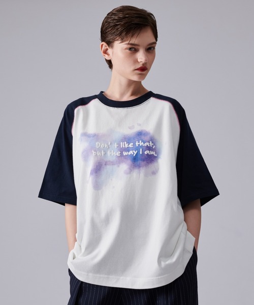 ONCILY tシャツ GRADATION LOGO RAGLAN SLEEVE T-SHIRT