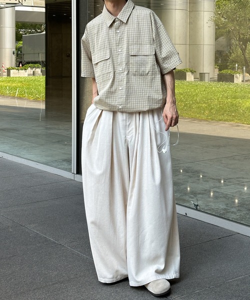 完売品 perushu ペルーシュ　ワイドスラックスパンツ Perushu スラックス スタッズストライプワイドスラックス メンズ
