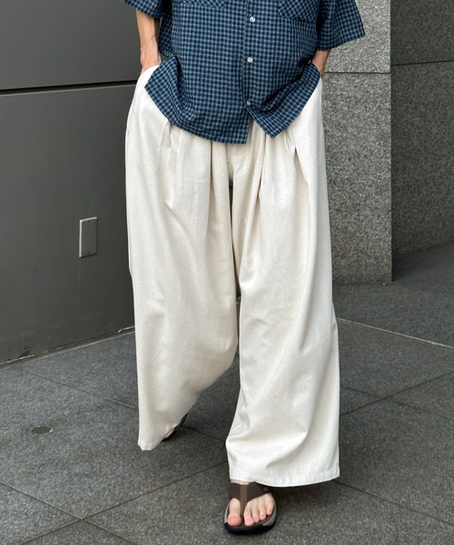 Perushu パンツ リネンタッチワイドパンツ メンズ レディース