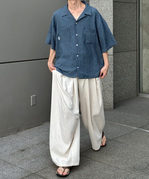 Perushu パンツ リネンタッチワイドパンツ メンズ レディース