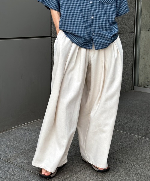 (古着)00s papas 極太リネンパンツ ワイドスラックス 古着)00s papas 極太リネンパンツ ワイドスラックス