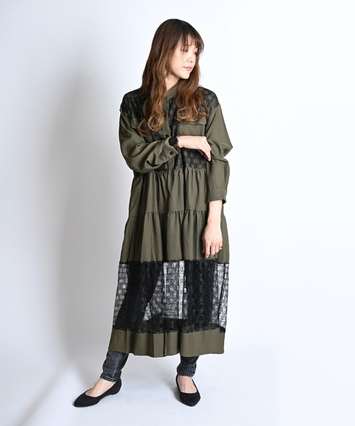 marai（マーライ） シャツワンピース レースドット柄 長袖シャツ 