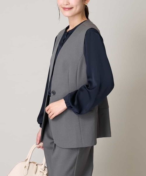ベスト ジレ ストレッチツイル ペプラムベスト レディース a.v.v ベスト ジレ 「洗える/イージーケア/UVカット/ストレッチ