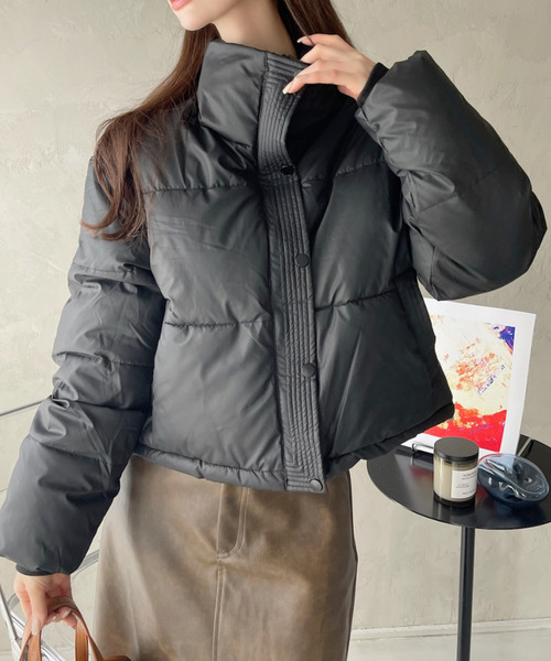 Ada. ダウンコート ダウンジャケット レザーライク 中綿 ショート