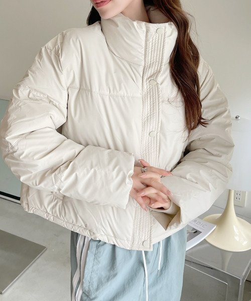 Ada. ダウンコート ダウンジャケット レザーライク 中綿 ショート