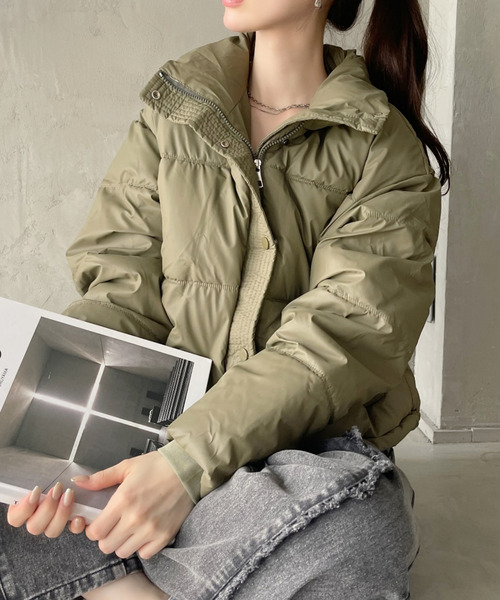 Ada. ダウンコート ダウンジャケット レザーライク 中綿 ショート