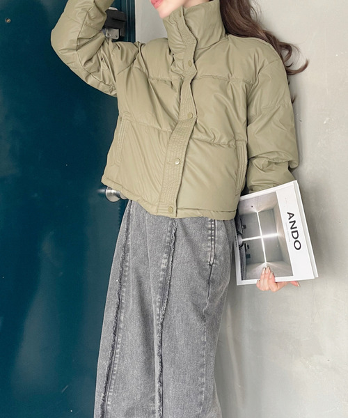 Ada. ダウンコート ダウンジャケット レザーライク 中綿 ショート