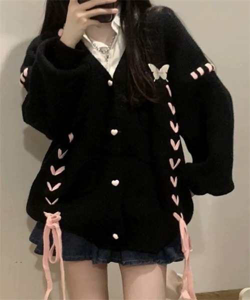 Dream garden（ドリームガーデン） カーディガン 配色レースアップ