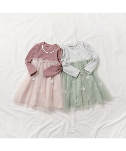 フラワー付きチュールドッキングドレス apres les cours（アプレレクール） ワンピース フラワーモチーフ