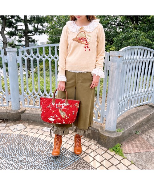 ピンクハウスメアリーローズ綿ローンロングワンピース＆トートバッグ（未使用に近い） PINK HOUSE（ピンクハウス） トートバッグ 野ばらとチェリープリント