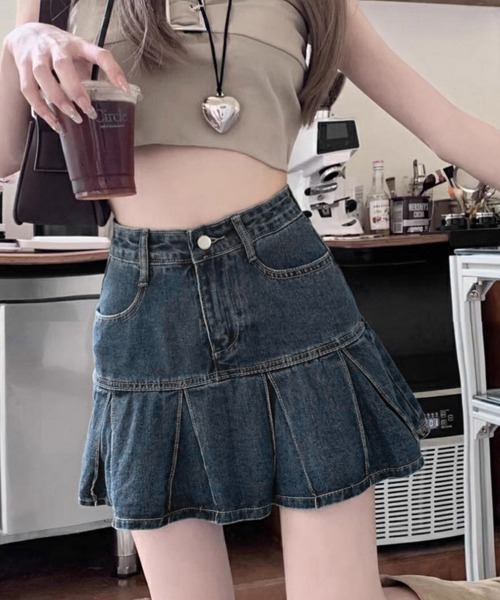 miniministore デニムスカート プリーツデニムスカートミニスカート  