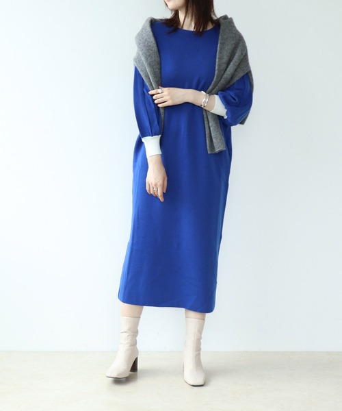 Jines ワンピース 袖プリーツ袖口配色ニットワンピース : ZOZOTOWN  