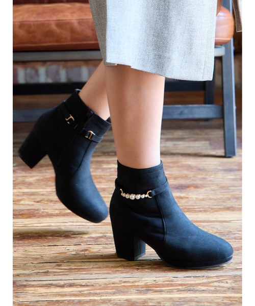 レペット スエードショートブーツ 未使用品 Realta（レアルタ） ブーツ 6.5cmヒール2WAYパールショートブーツ