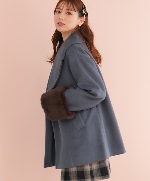ASTORIA ODIER コート ピーコート 袖ファーダブルハーフコート