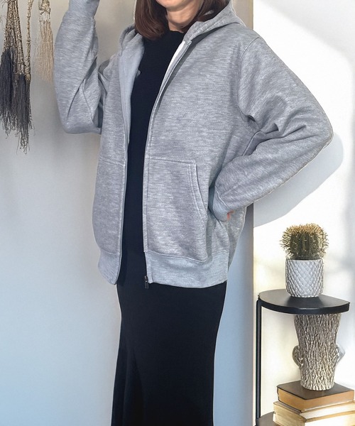 Candlestick パーカー ロングシーズン 使える 無地 ジップアップ