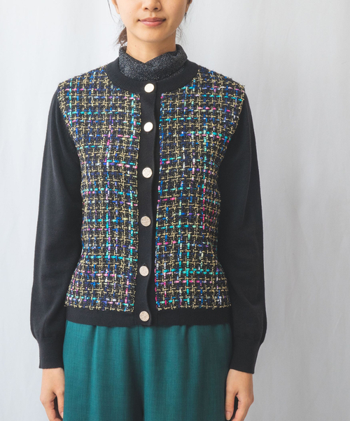 ナラカミーチェ（NARACAMICIE）/【NARACAMICIE】ラメツィードドッキングフリルカーディガン NARACAMICIE（ナラカミーチェ） ニット セーター 「NARACAMICIE」ラメ