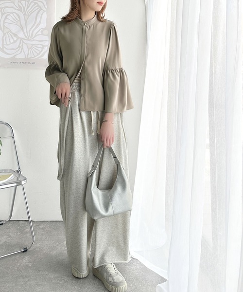 cen. myclozetteダブルカラーフレアブラウス　長袖グレー cen. myclozetteダブルカラーフレアブラウス 長袖グレー 【公式通販】