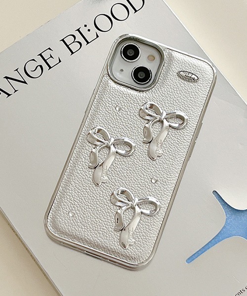 c.u.l スマホケース シルバー メタリックリボン iPhoneカバー