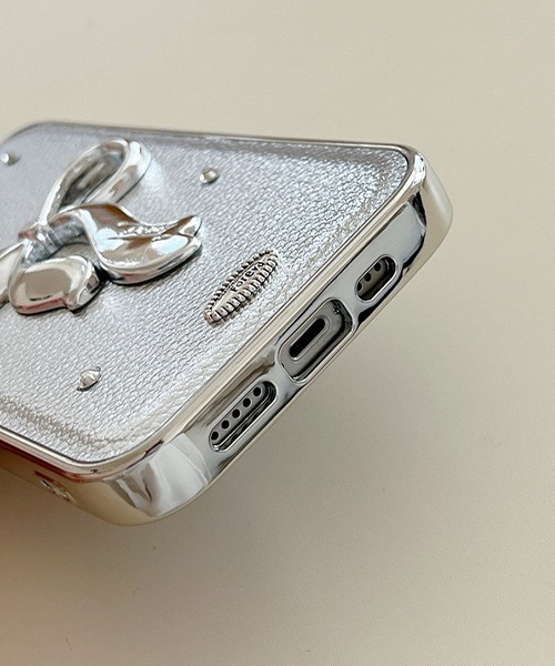 c.u.l スマホケース シルバー メタリックリボン iPhoneカバー