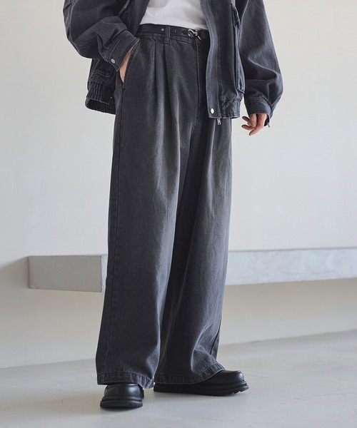 ワイドパンツ ジーンズ 2タックワイドバギー12オンスデニムパンツ 