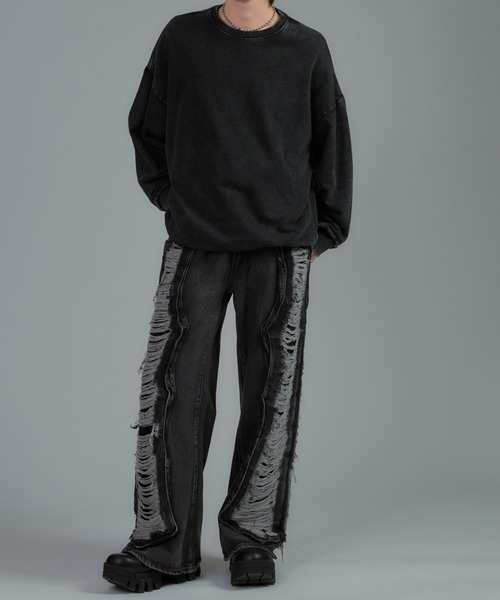 ユニセックスダメージデニムパンツワイドパンツ SENSE OF PLACE by URBAN RESEARCH ジーンズ 「ユニセックス