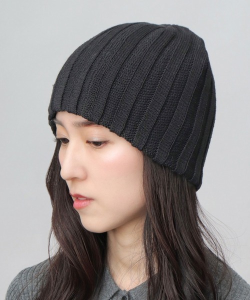 ami 黒リブ編みニット帽 A.M.S. ニット帽 ニットキャップ リブ編み シングルワッチ ビーニー