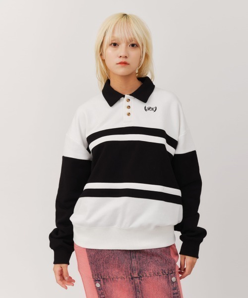 トレーナー スウェット atmos pink Line Polo Sweatshirt / アトモス ピンク ライン ポロ スウェットシャツ レディー