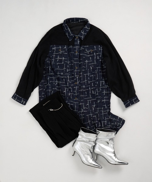 THEODORIC.dy ワンピース シアー切替デニムワンピース / Sheer