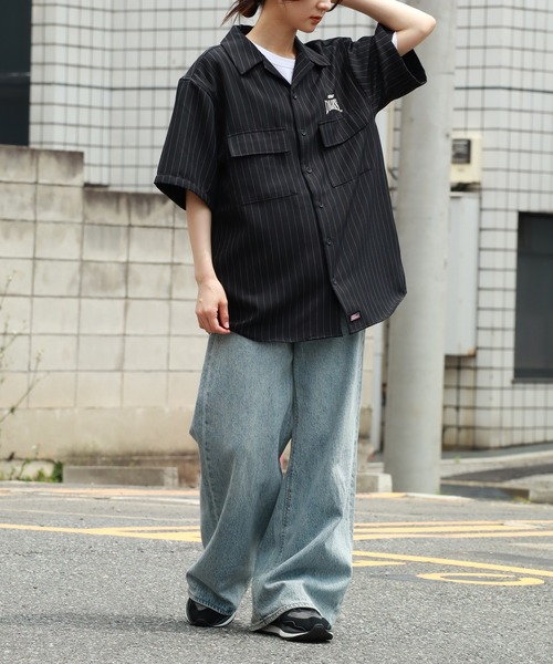 V714【Dickies】刺繍ロゴ半袖つなぎ【メンズFREE】ネイビー ディッキーズ ストレッチCVC半袖つなぎ ネイビー LL
