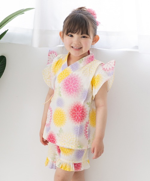 chil2 浴衣 綿100％ フリル甚平 上下セット キッズ 子供 女の子