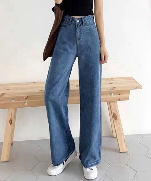 [Miniministore] обработка Denim брюки M sax голубой женский 