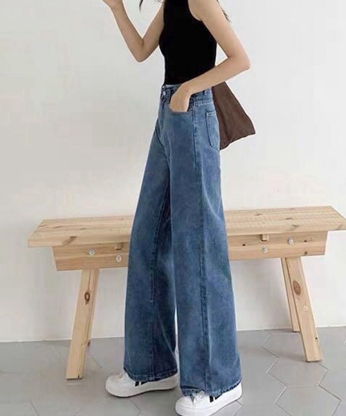 [Miniministore] обработка Denim брюки M sax голубой женский 