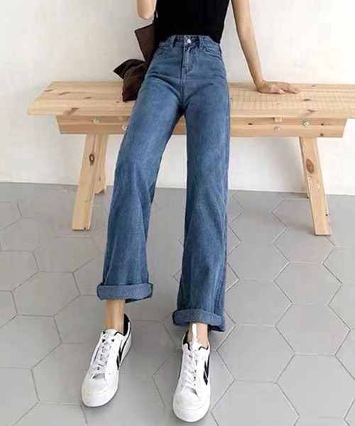 [Miniministore] обработка Denim брюки M sax голубой женский 