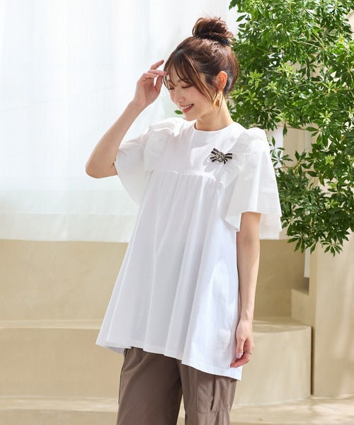 tシャツ 「コットン100％/手洗い可」ペプラムブラウス レディース