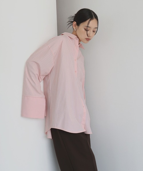 ぴんく　minitz ビックカフス ストライプシャツ FREAK'S STORE（フリークスストア）の「カラーストライプビッグカフス