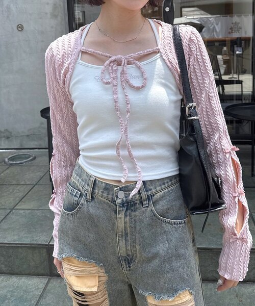 tシャツ 「mline」ケーブル リボンボレロ レディース